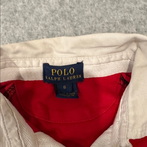 Polo by Ralph Lauren Red and Cream Collar Shirt-Size 6 - Picture 2 of 4